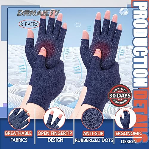 Miniatura 3 de DRNAIETY 2 pares de guantes de compresión para artritis, para mujeres y hombres, para artritis de mano, guantes antideslizantes de pegamento para el