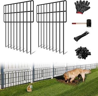 10 Panels Garden Animal Barrier Fence, 10.8ft(L) x 12in(H) No Dig Decorative Fence, 1.2in Spike Spacing Rustproof Metal Garden Fence Border for Dogs Rabbits, Bottom Blocker for Outdoor Yard Patio