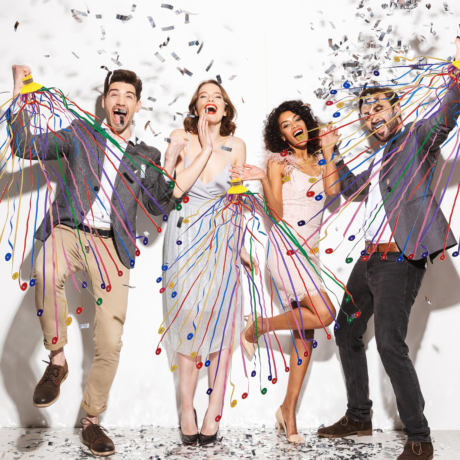 Konfetti-Popper, Wurf-Luftschlangen, bunte Luftschlangen, für Babyparty, Party, Feiern, Hochzeit, Geburtstag, 12 Stück (grün)