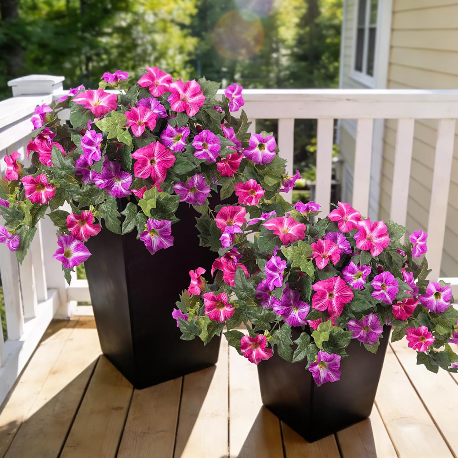 4 Pcs Artificial Fake Petunia Flowers for Outdoor Decoration, Faux Silk Petunias Flower for Spring UV Resistant Realistic Plants for Garden Balcony Yard Porch Indoor Decor(Fuchsia Lotus) - Image 8