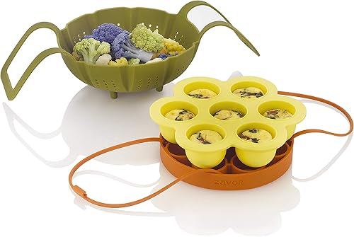 Zavor Juego de silicona para uso diario Cesta de vapor + estante de huevococina + molde de mordeduras de huevo para ollas a presión, ollas