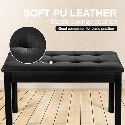 Miniatura 6 de Silla de piano con taburete de almacenamiento y tapicería de madera con teclado de piano Duet, impermeable y antideslizante, color negro