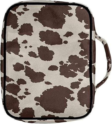 Miniatura 2 de xixirimido Funda unisex para la Biblia, portátil, ligera, con asa y bolsillo con cremallera, marcapáginas tamaño grande, marrón (Brown Cow),