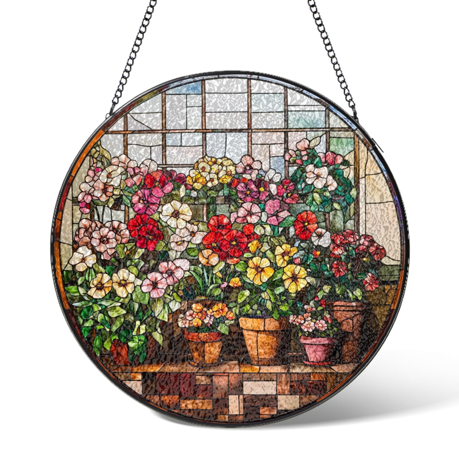 Stained Glass Window Hanging Greenhouse Suncatchers Home Decor,Flowers Suncatcher Ornament for Garden Patio Outdoor Indoor Windows Hanging,Sun Catcher Decoration Gifts for Christmas Birthday 5.9 IN