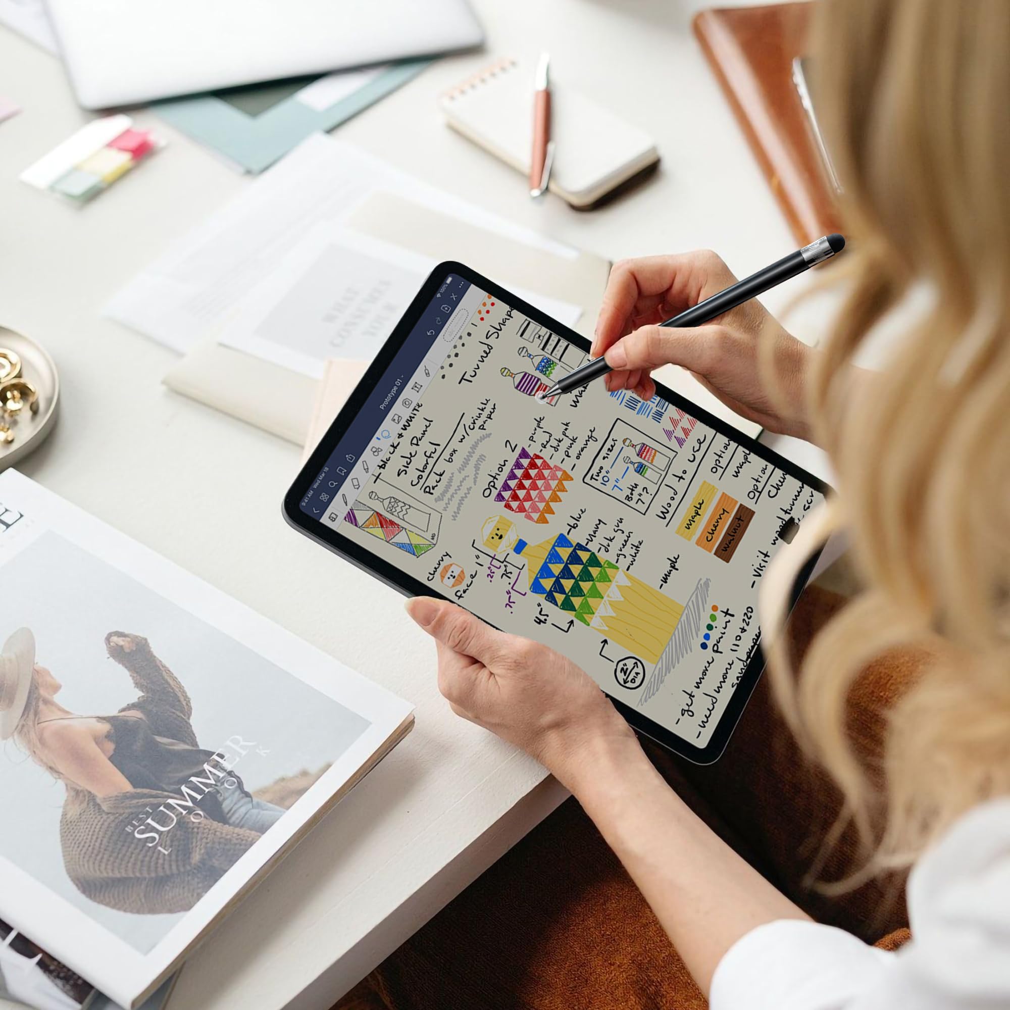 Pennino capacitivo 2 in 1 per touch screen, compatibile con telefono/tablet/tutti i touch screen (6 x multicolore)
