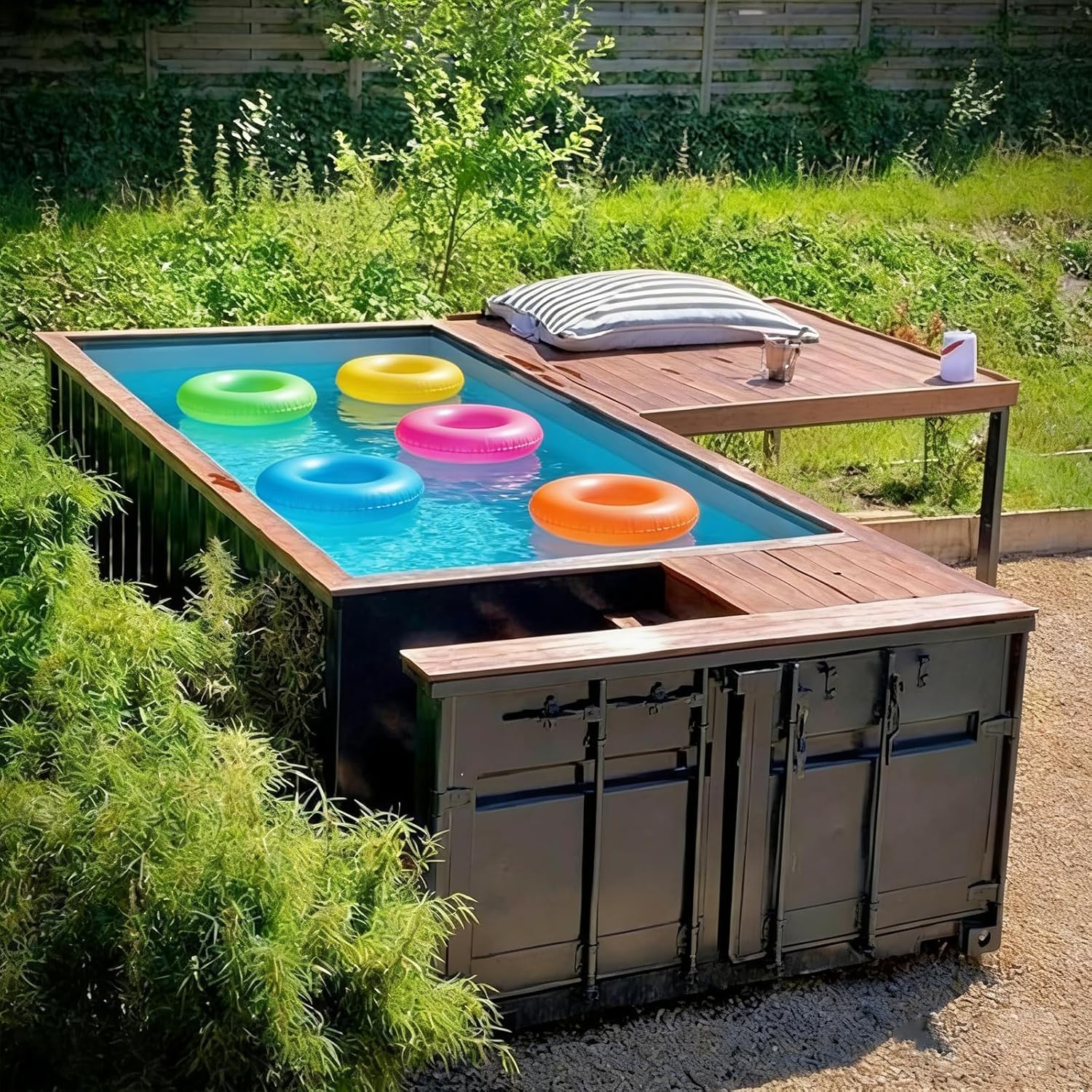 Winter Use Heated Above Ground Pool, Fiberglass Container Swimming Pool – Steel Frame Backyard Pool for Cold Climate