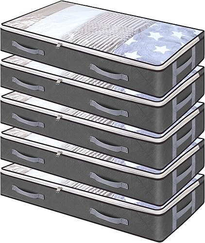 Vieshful Paquete de 5 bolsas de almacenamiento debajo de la cama bolsa plegable de 75 L contenedores de almacenamiento de gran capacidad con asas
