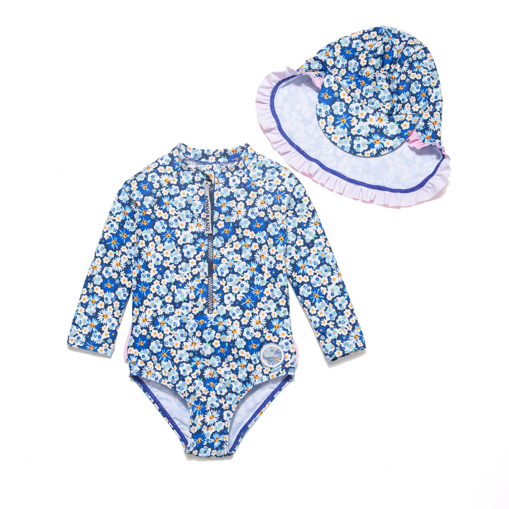 BONVERANO Baby Mädchen EIN stück Langärmelige-Kleidung UV-Schutz 50+ Badeanzug mit Badekappe…
