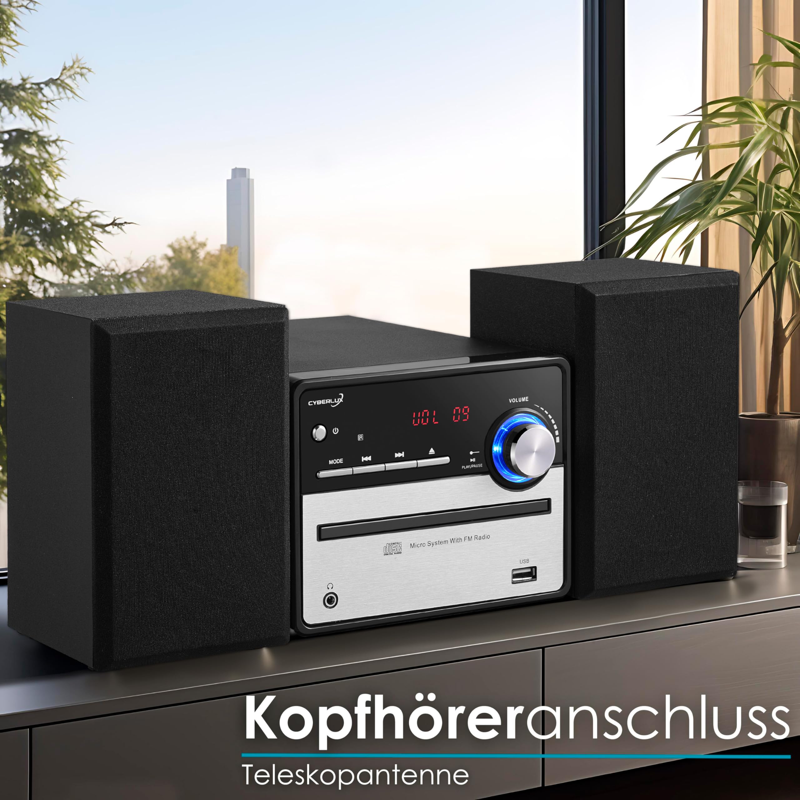 Retro HiFi Musikanlage | Stereoanlage | Kompaktanlage | USB | Line Out | CD/MP3 | FM Radio | 30 Speicherplätze | LED-Display | Mini HiFi Anlage | Stereoanlage mit Boxen |