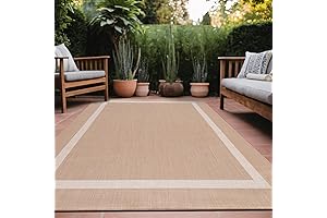 Beige Rug 8x10: Washable & Non-Shedding Outdoor Rug for Patio & Porch