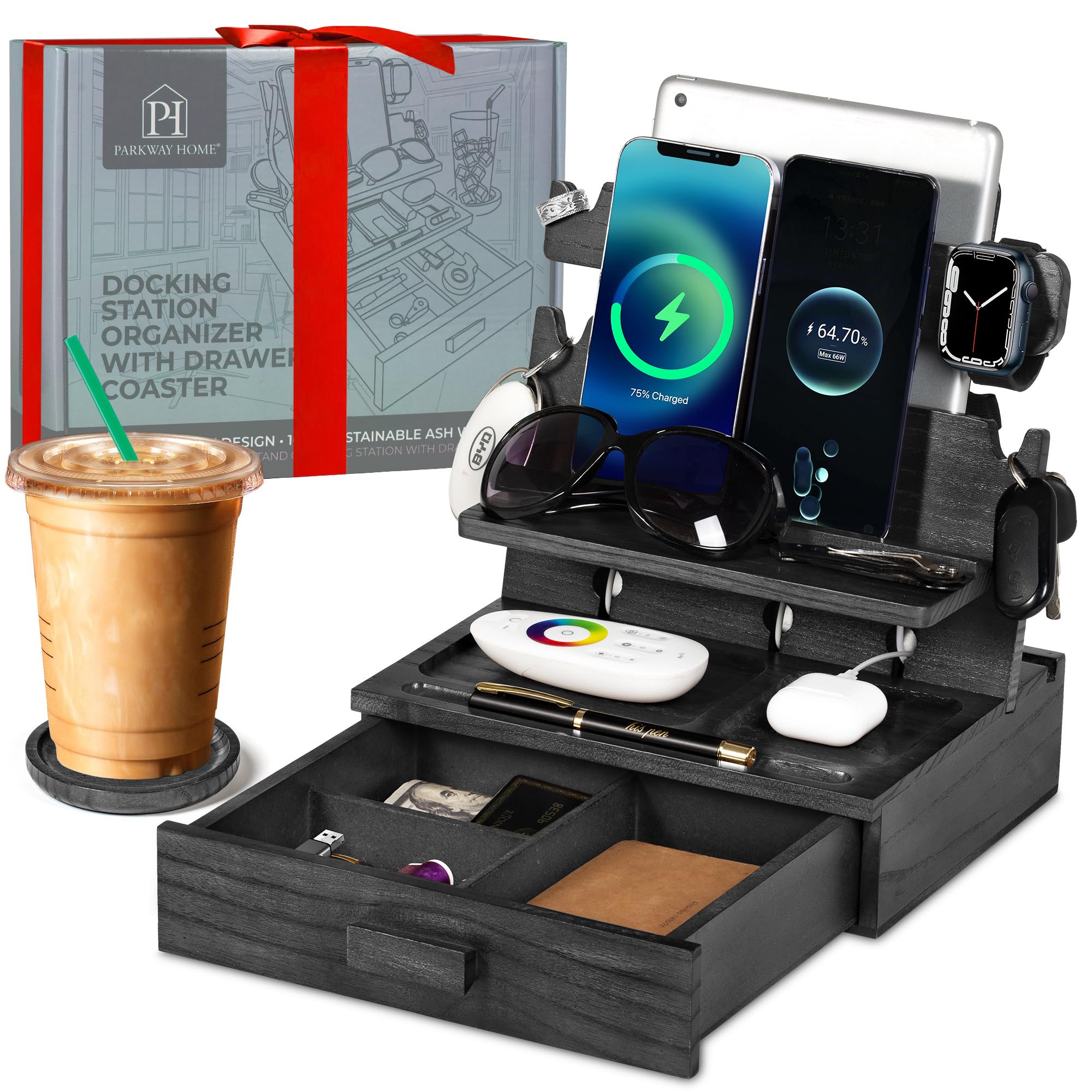 Amazon.com: Black Wood Phone Docking Station for up to 3 Phones