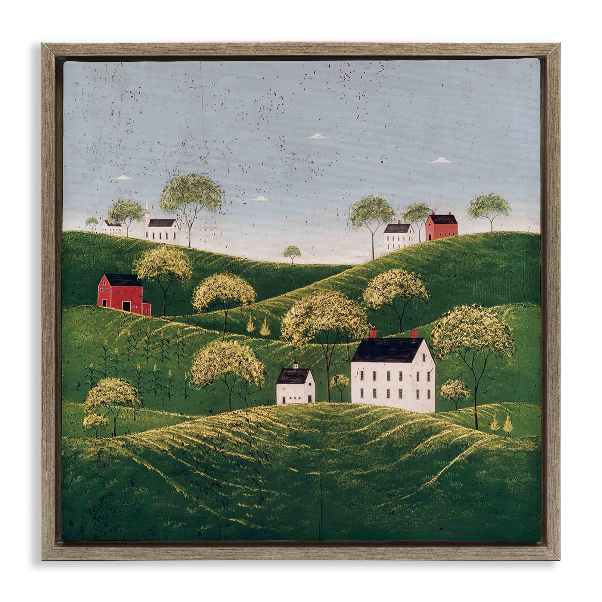 Stupell Industries Brown Rolling Hills In Countryside Village Framed Floater Canvas Wall Art Design By Warren Kimble, 25 X 25