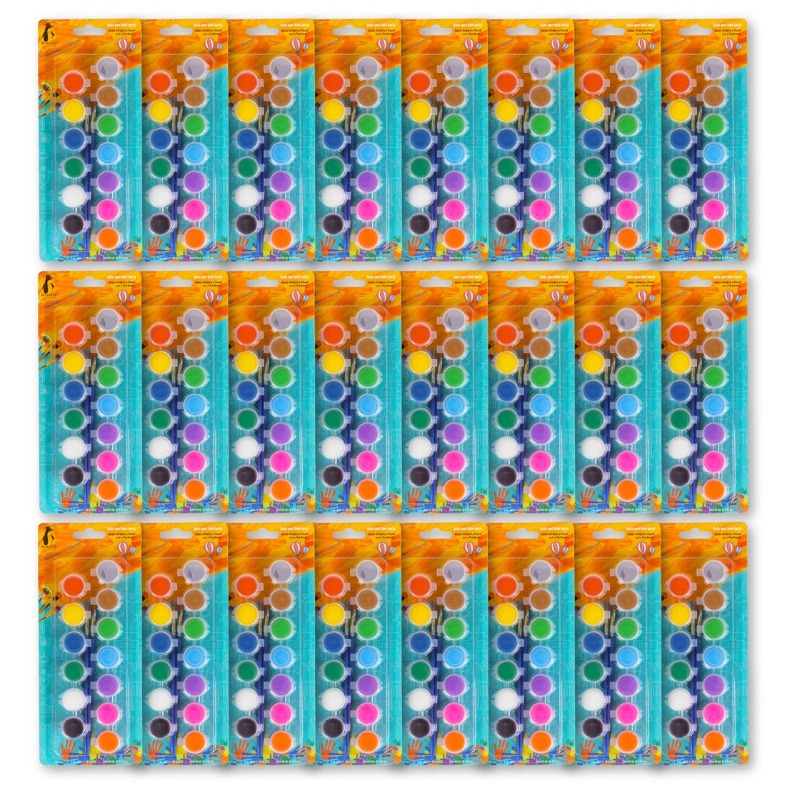 Bulk Tempera Paint Sets for Kids, 24 Individual Sets of 12 Colored Washable Paints, Glitter Paint, 2 Brushes, For Schools Clubs and Camps, Essential Craft Supplies for All Arts and Crafts Projects