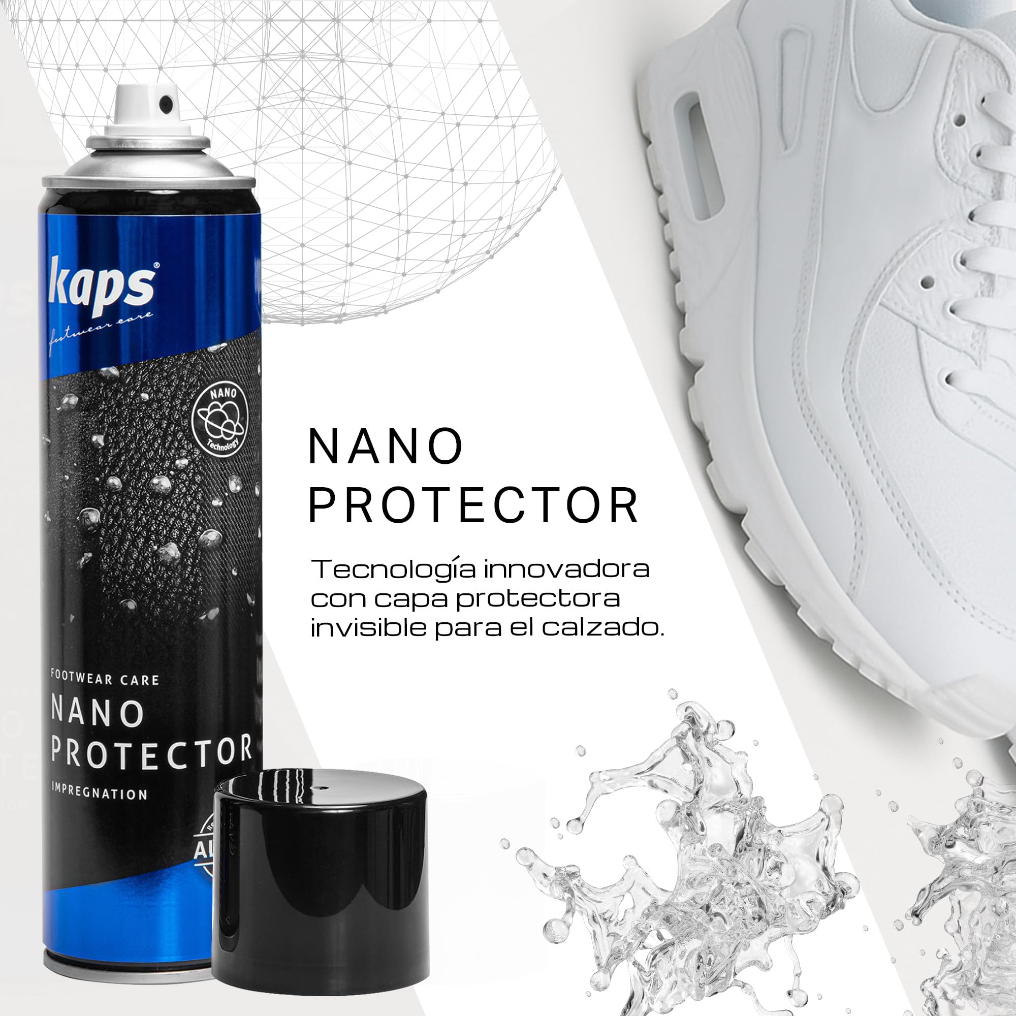 Kaps Nano Protector, Set de 2x 400ml, Spray Protector de Calzado Resistente al Agua para Cuero, Nobuck, Ante, Textiles y Materiales TEX, Repele la Humedad y la Suciedad