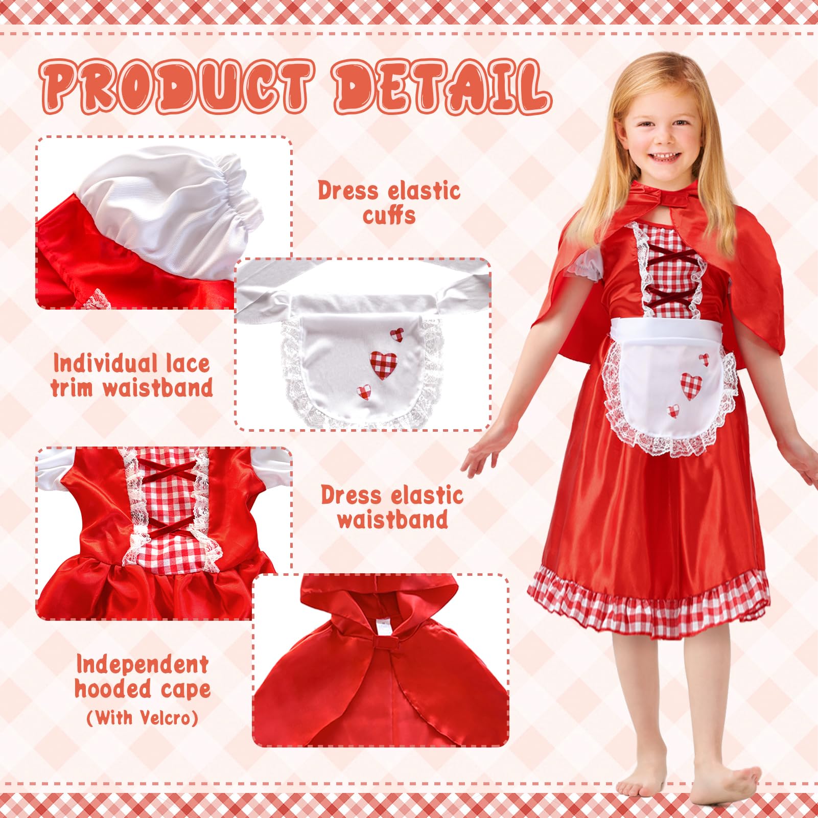 JQMAO Little Red Riding Hood Costume Kids: World Book Day Costumes for Girls - Fancy Dress for Girls (S (3-4 years)) - Image 3