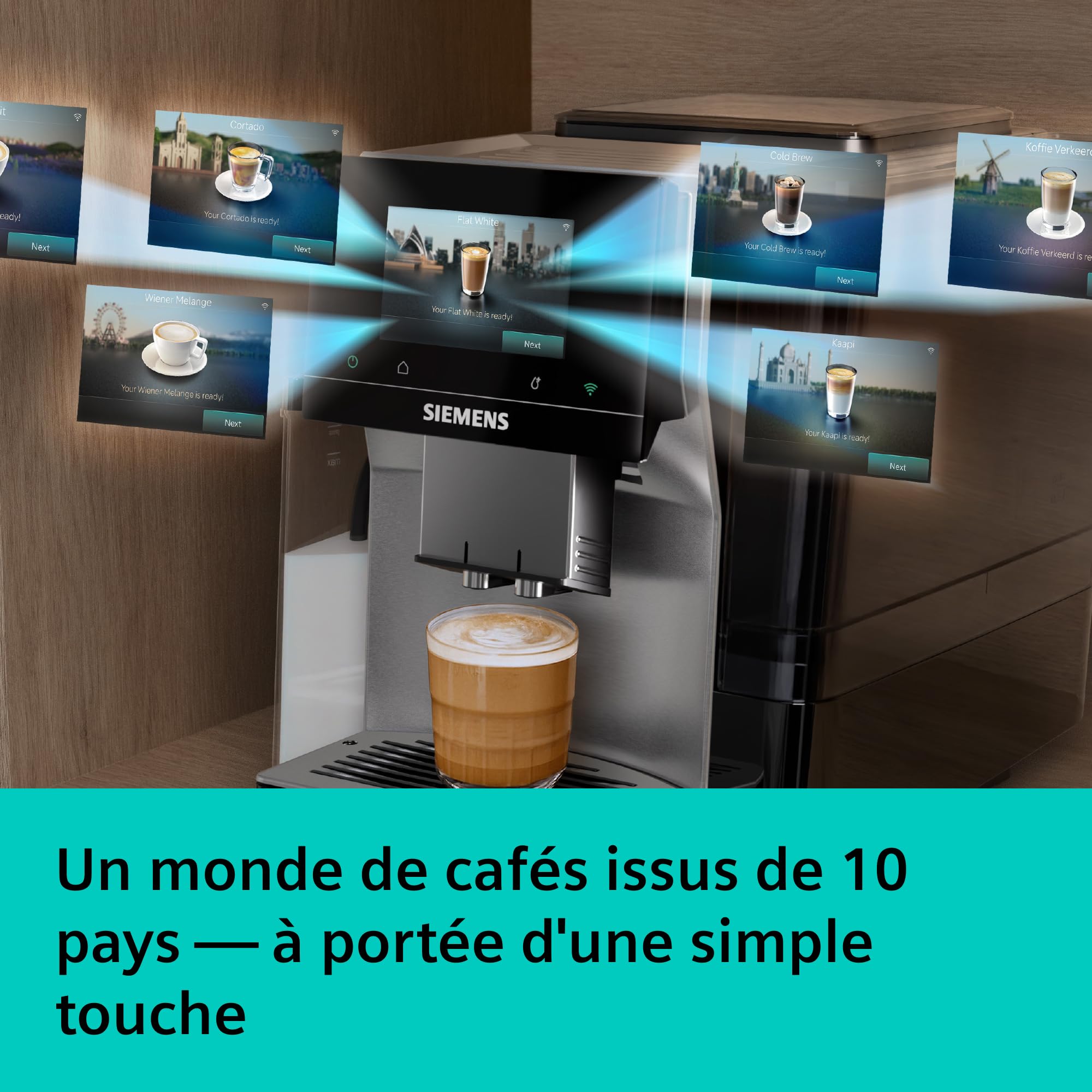 SIEMENS Machine à café entièrement automatique, EQ700 iAroma, écran tactile, récipient à lait intégré, chauffe-tasses, Cold Brew et Slow Brew, application Home Appliances, inox/noir, TQ727E03
