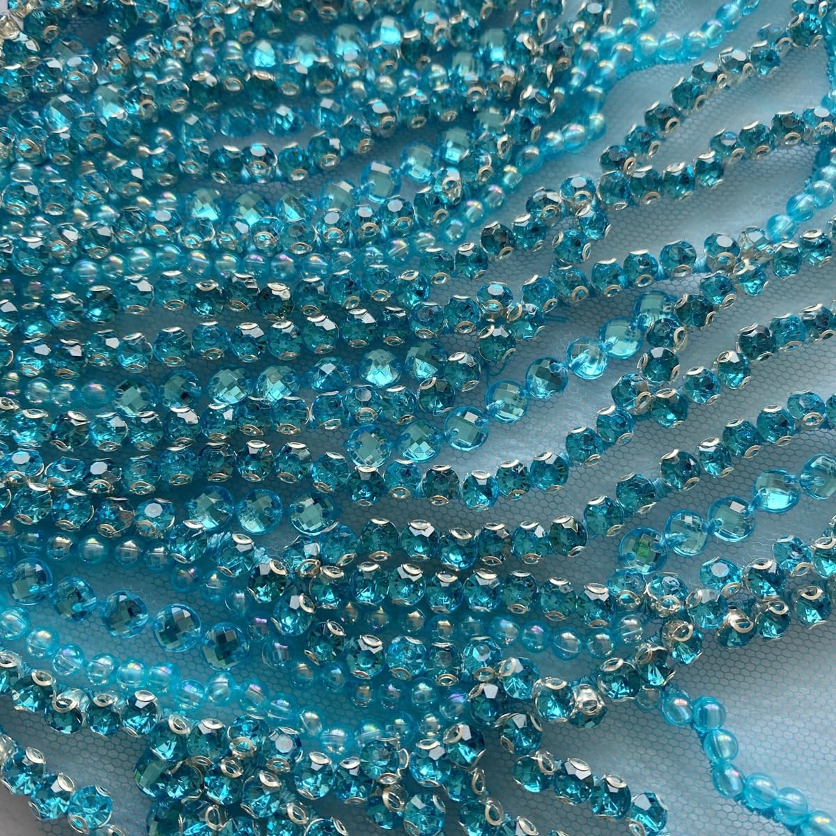 Trimimg Patches Pure Handmade with Glass Rhinestones Beads sew on Applique for Dress Chest Decorative Accessories 17X13inches (Sky Blue)
