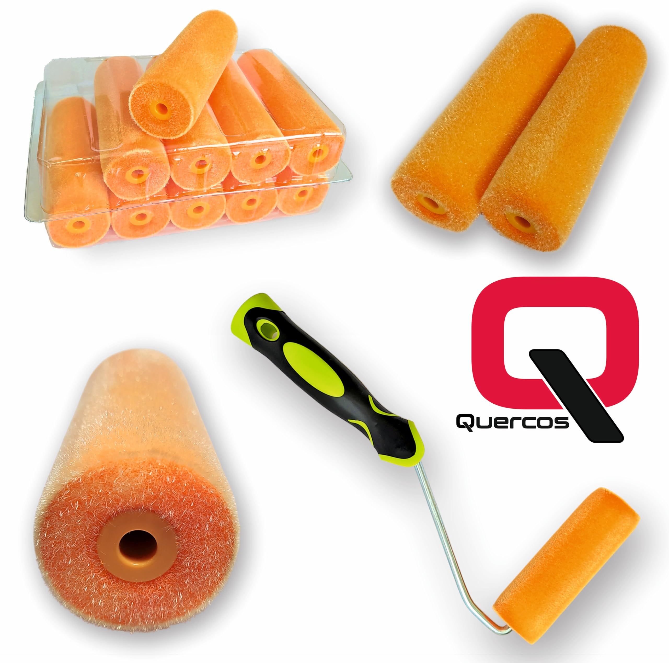 Confezione da 10 pezzi ricambio rullo 11 cm. Mini rulli polifloccati in schiuma spigoli dritti superfini Rullo da dipingere per vernici a base d'acqua o solventi leggeri.