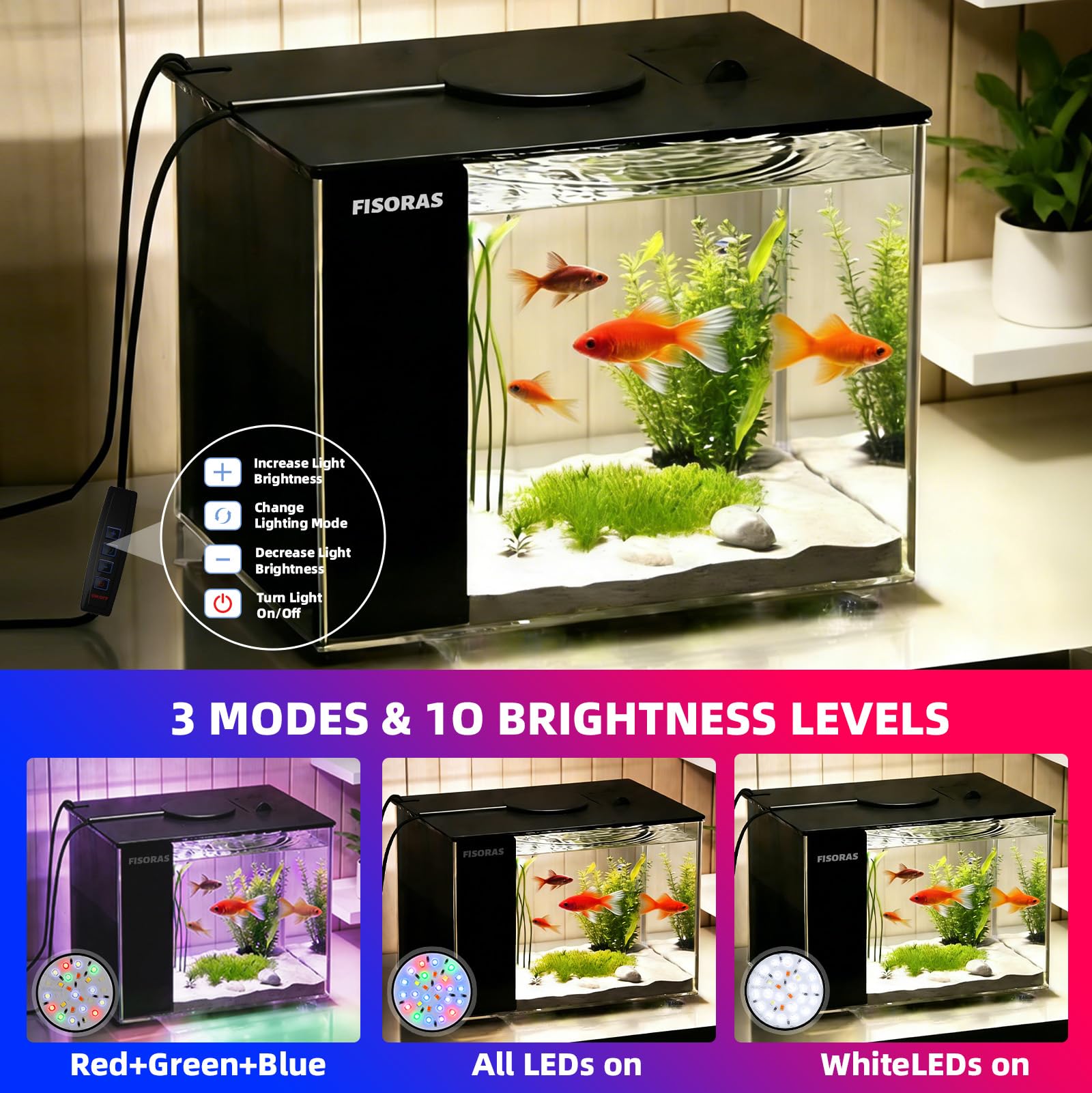 Petit kit d'aquarium de 3,7 l avec pompe à filtre à eau et lumière LED | Idéal pour les petits poissons
