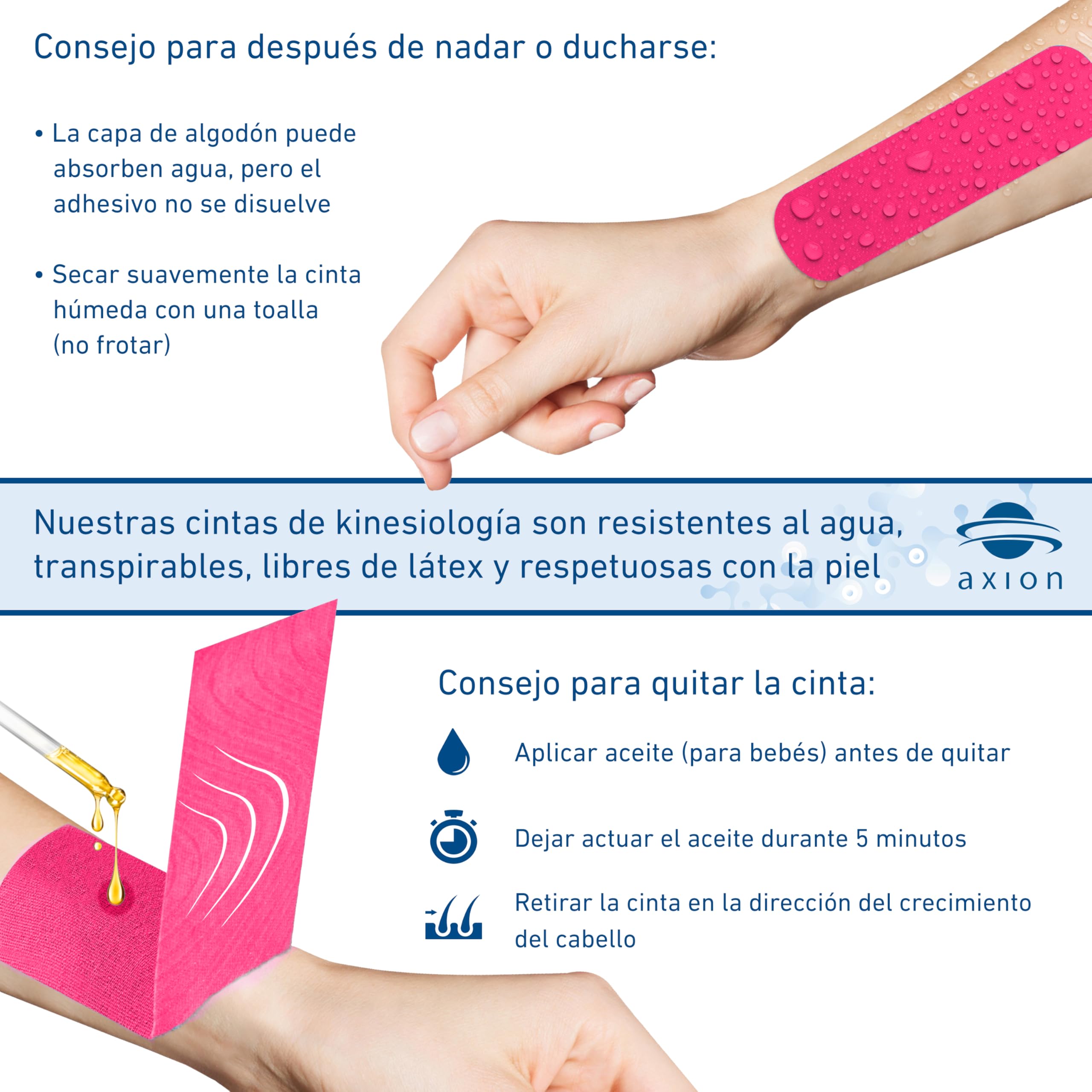 6 Kinesiotape axion® | Cintas kinesiológicas elásticas | Tiras adhesiva deportiva | Rollos para vendaje neuromuscular y fisioterapia | Soporte articular y muscular