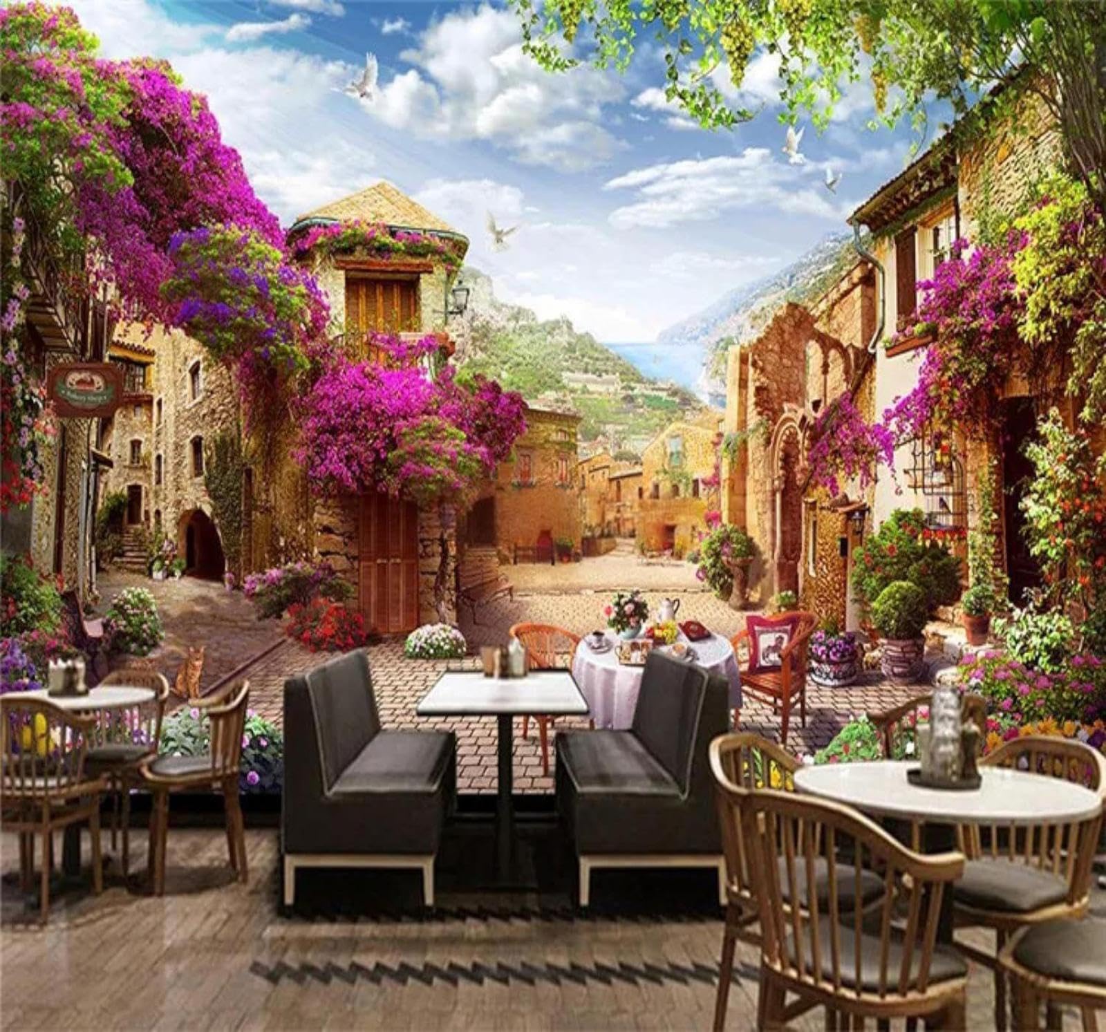 Xlming 200Cm×140Cm(B×H) Retro Architecture Landscapes Street Scenes Scenery 3D Wallpaper Luxury Home Dining Decor Paste Sofa Living Room The Wall For Bedroom Mural-200Cm×140Cm