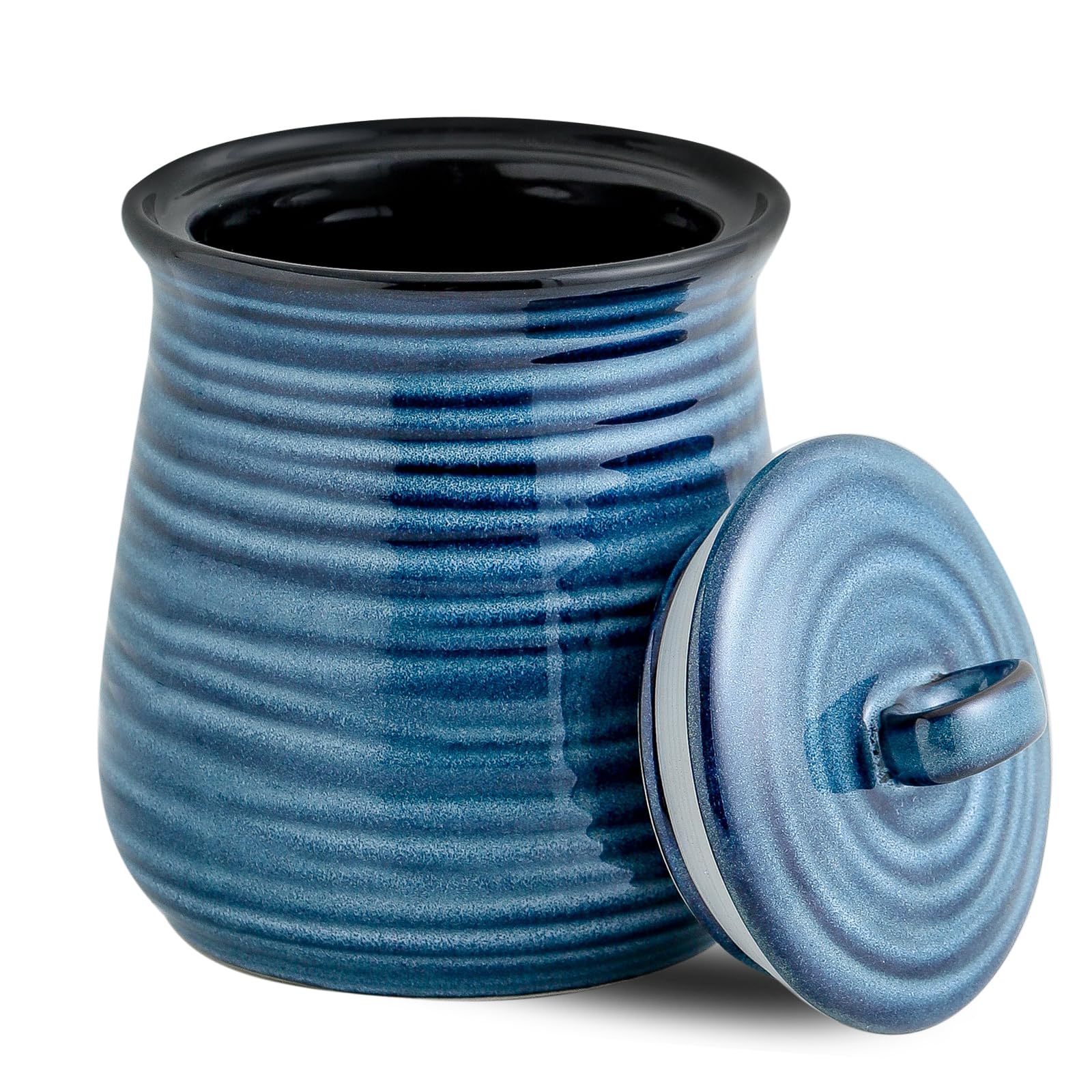 Ceramic Kitchen Canister, Large Food Storage Jar with Aritight Lid for Coffee,Tea,Sugar,Flour,Cookie,Candy,Cereal,Dog Treat, 35 oz Coffee Canister for Kitchen Countertop, Blue