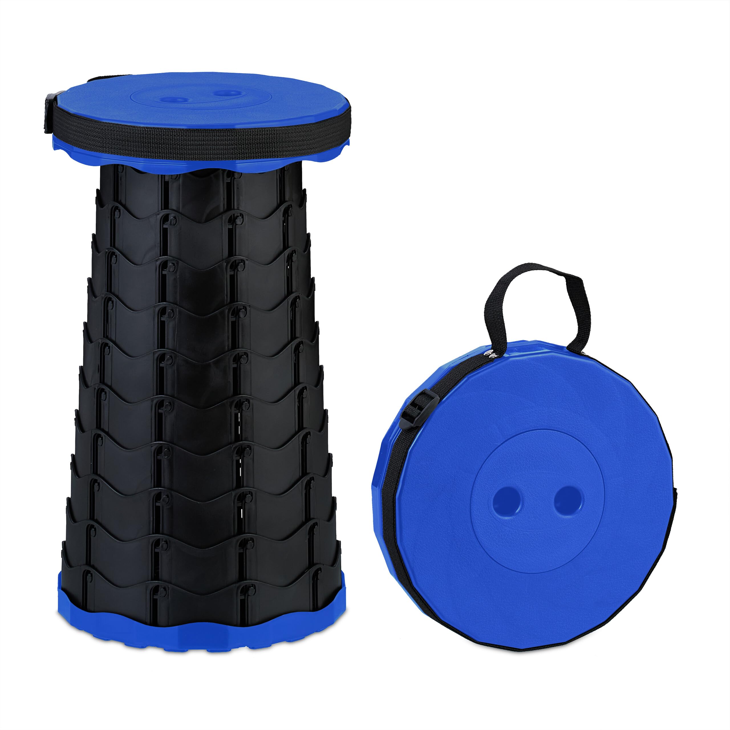 Relaxdays Telescopic Stool, Foldable, Carrying Strap, Outdoor, Adjustable Camping Chair, 44.5 x 25 x 25 cm, Blue/Black