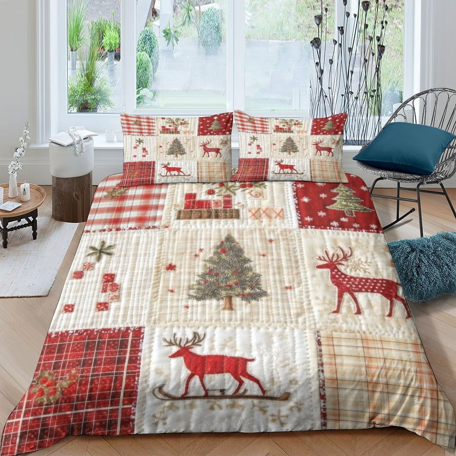 Ctjqhvkz Style-10 3D Printed Christmas Reindeer Fitted Sheet Microfiber Soft Plaid Tree Bed Cover For Bedroom Holiday Decor Single（135X200cm）
