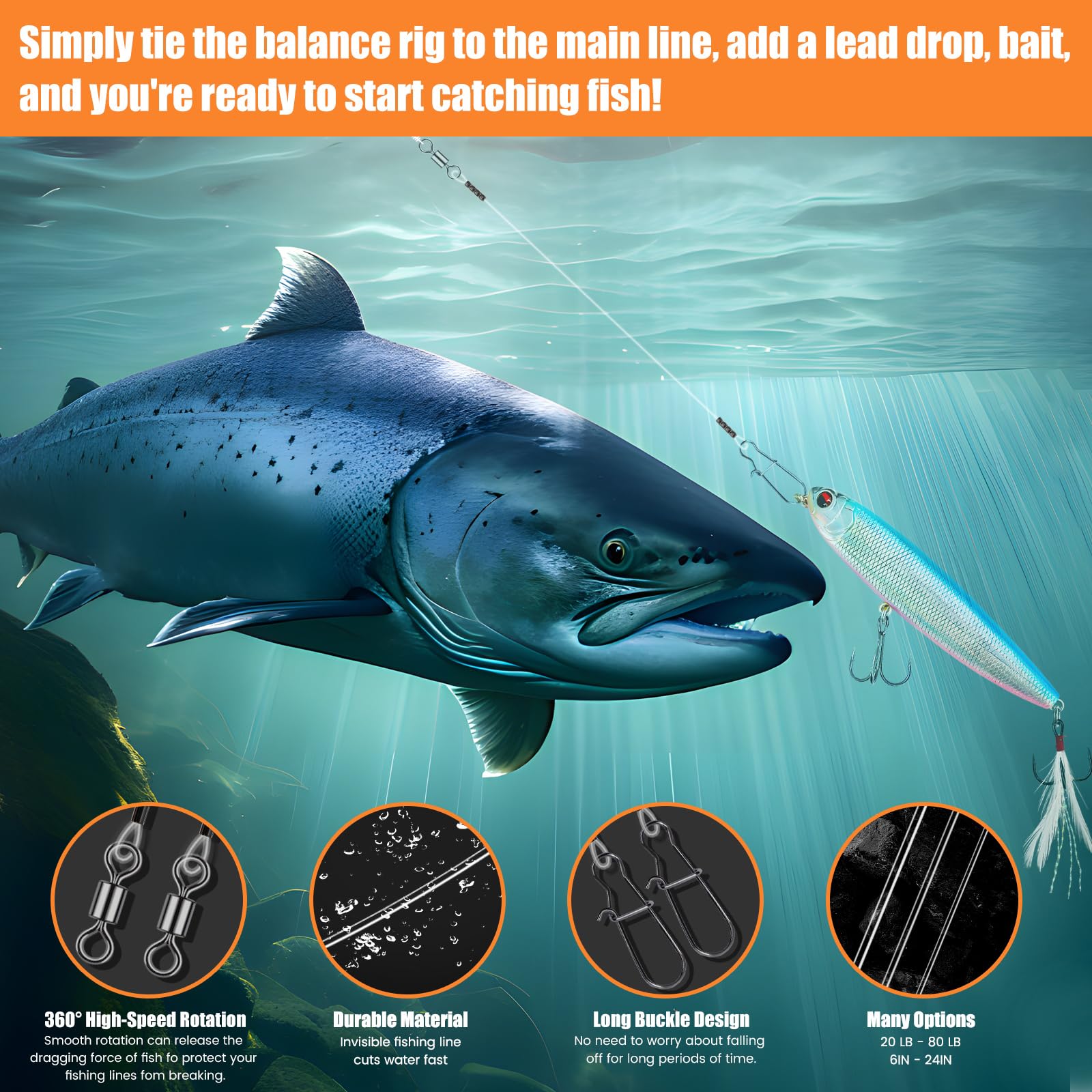 Guoyu 10/20 sztuk fluorocarbon fishing leaders with Swivel and Snap, 100% fluorocarbon Wire for Saltwater & Freshwater Fishing, Ideal for Catching Bass, Trout, Pike and More.