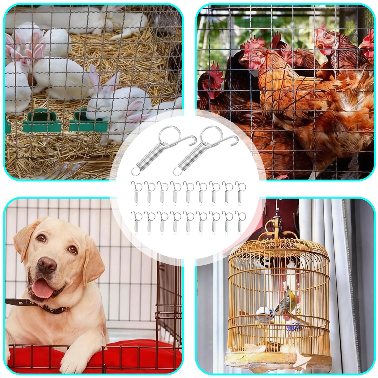 Gabbia per conigli, gancio a molla, gancio a molla, molla di blocco, barretta a gabbia per conigli, gatti e gabbie per cani, interni ed esterni