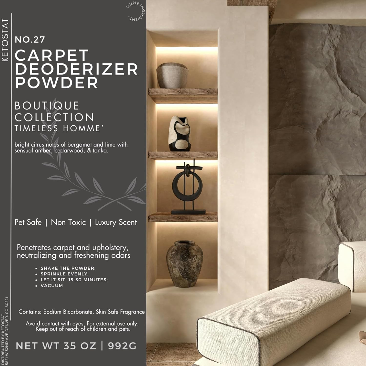 Carpet Deodorizer 35 Oz Carpet Freshner Powder, Hotel Scent Upholstery Deodorizer Vaccuum Safe Pet Odor Eliminator for Home - Luxury Room Deoderizer Timeless Homme - Image 2