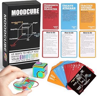 45 Self Care Cards for Anxiety Relief with MoodCube Spinner, Science-Based Emotion Therapy Tools for Adults & Teens, Mindfulness & Meditation Exercises for Depression, Great Relaxation Gift
