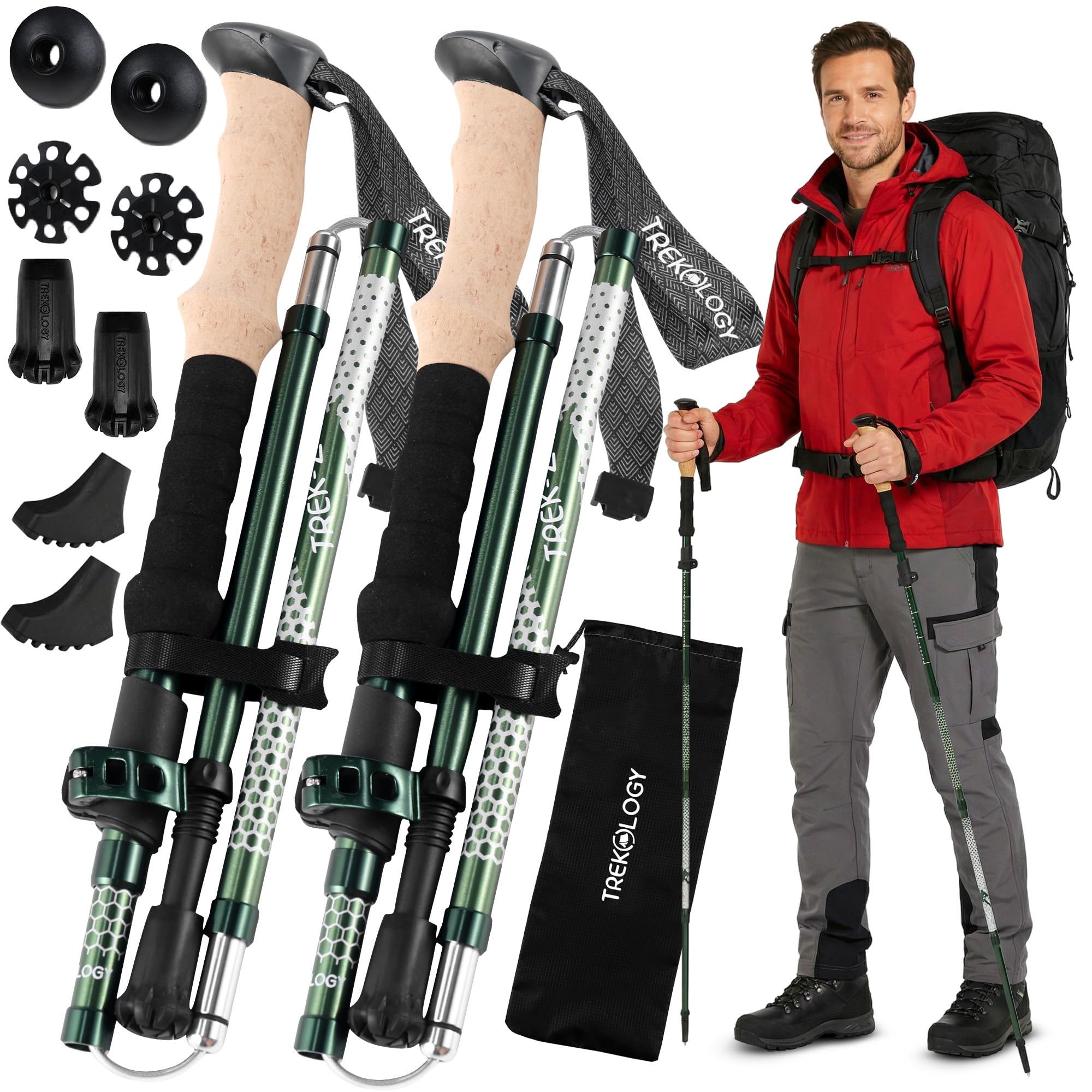 Trekology Trek-Z Collapsible Hiking & Trekking Poles - Balance Support for Seniors, Women, and Men, 2pc Per Set