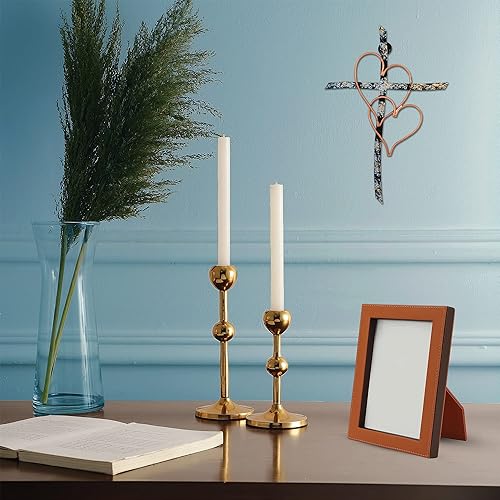 Miniatura 6 de Rely+ Juego de 2 portavelas cónicos dorados para mesa de café, centro de mesa, candelabros, portavelas cónicos, decoración para el hogar, mantel de