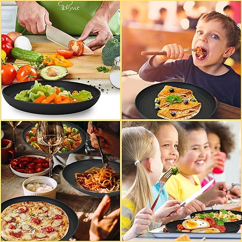 Miniatura 7 de HMHNOSS Paquete de 12 platos de paja de trigo, platos de plástico reutilizables de 9 pulgadas, platos llanos irrompibles, platos de ensalada ligeros