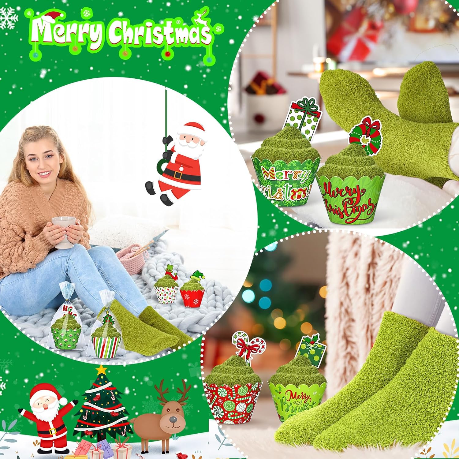 Suhine 24 Pairs Christmas Cupcake Fuzzy Socks for Women Girls Kids - DIY Gift Winter Xmas Socks Bulk Holiday Presents - Image 6