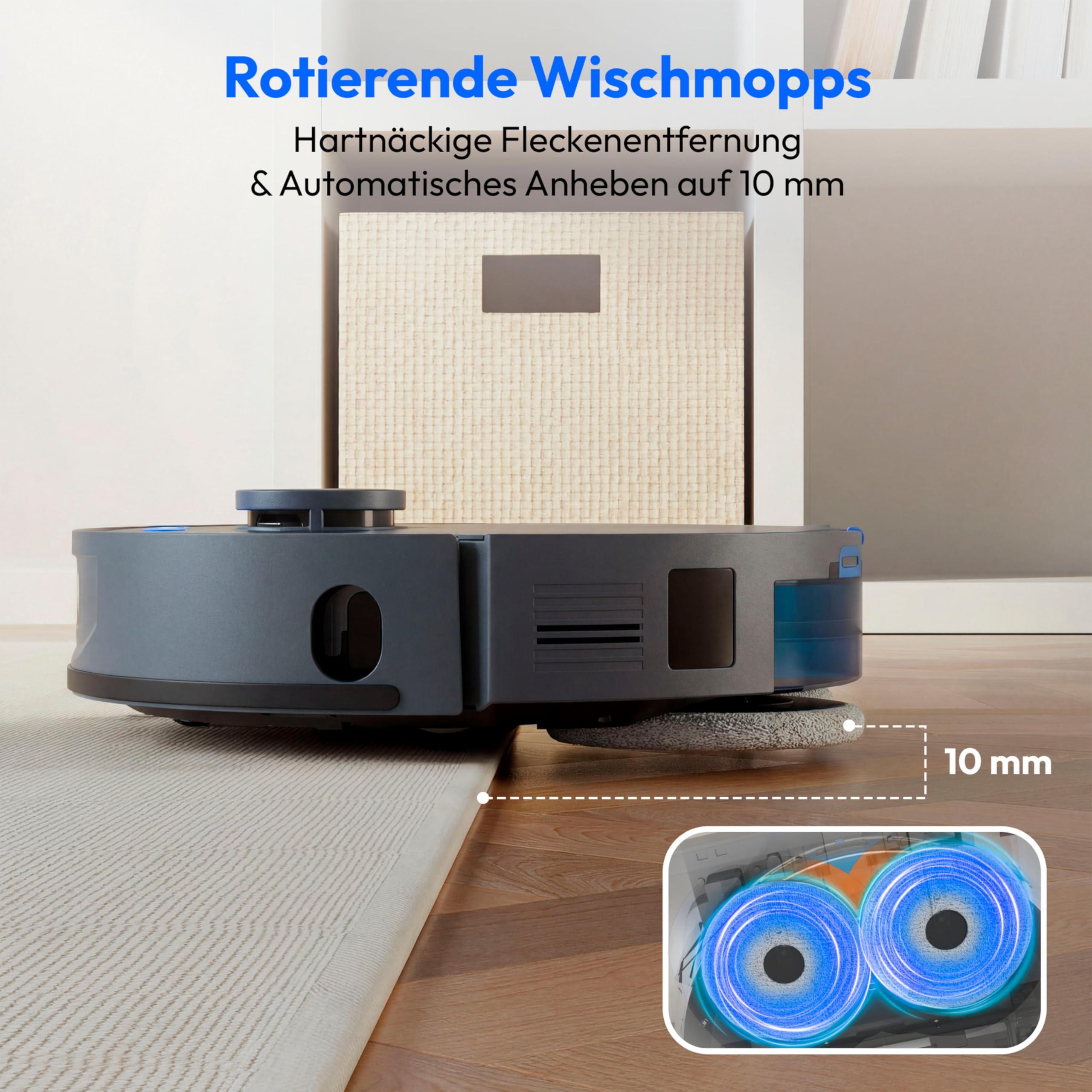 MEDION Saugroboter mit 3-in-1 Absaugstation, Lasernavigation und Wischfunktion X55 SW+ Pro (Starke 10000Pa Saugkraft, 2in1 Roboterstaubsauger, rotierende Wischmopps, Kreuzlinienlaser)