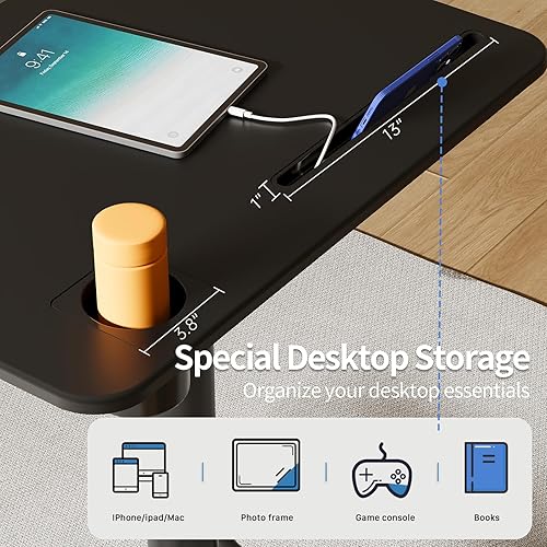 Miniatura 3 de JYLH JOYSEEKER Escritorio móvil de pie, escritorio de pie con soporte para tazas, escritorio móvil con ruedas, altura ajustable, escritorio portátil