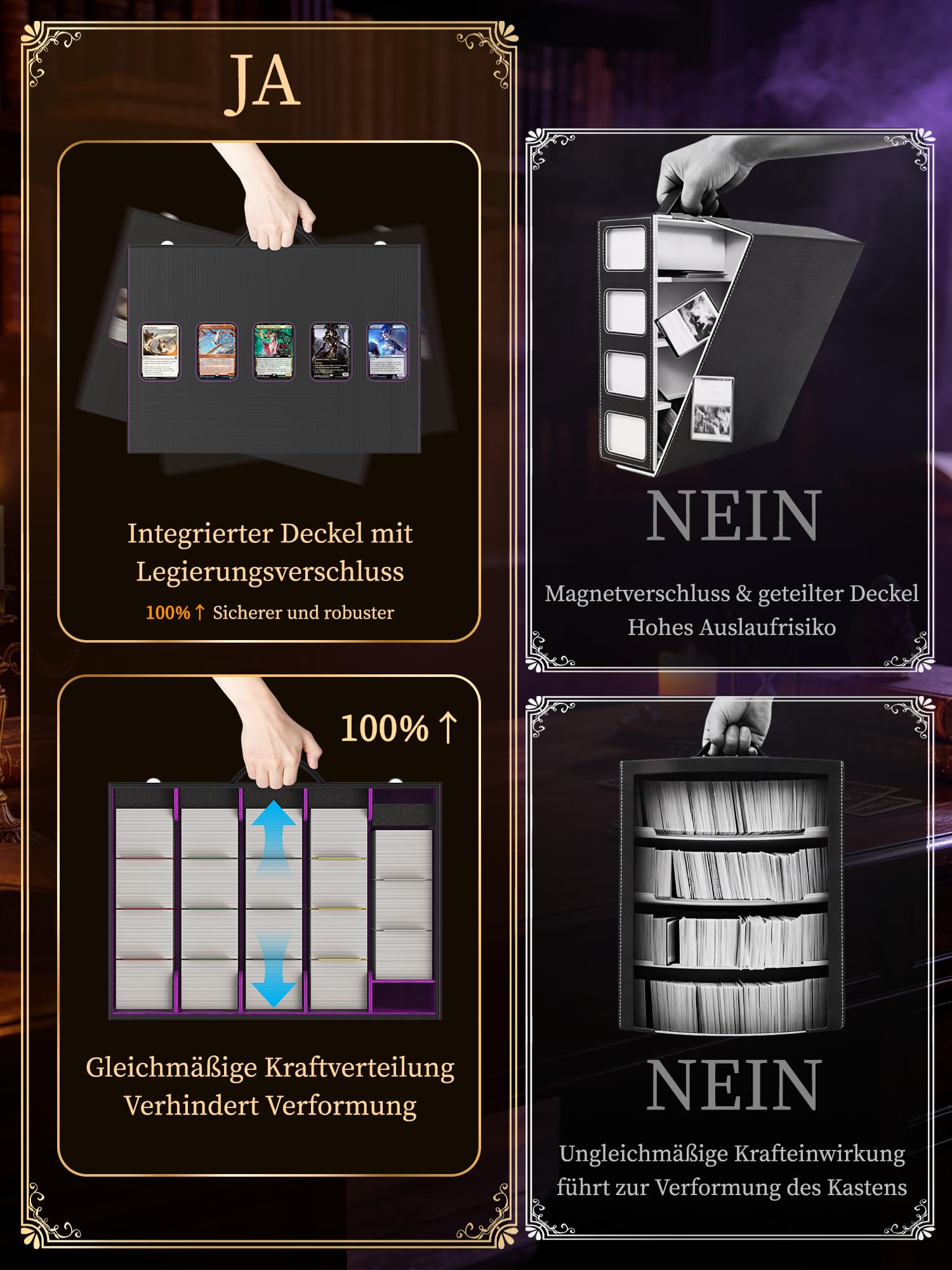 Kartenaufbewahrungsbox für Trading Cards mit Commander Display :5-reihiges Deckcase mit Griff,3900+ Deck box für MTG TCG Sport Card,5 Toplader,5 Stoppers,5 Foam Stopper,50 Trennblätter,1 Würfeltablett