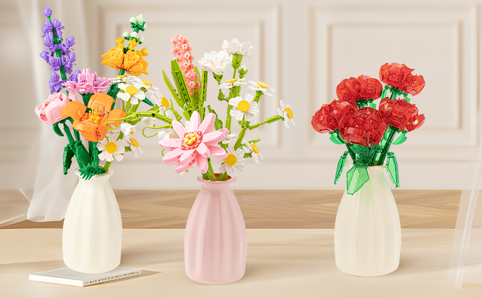 新色　新品未開封POPORN #21 Small flowers #01 Amazon.com: Flower Bouquet Building Blocks Set - Artificial