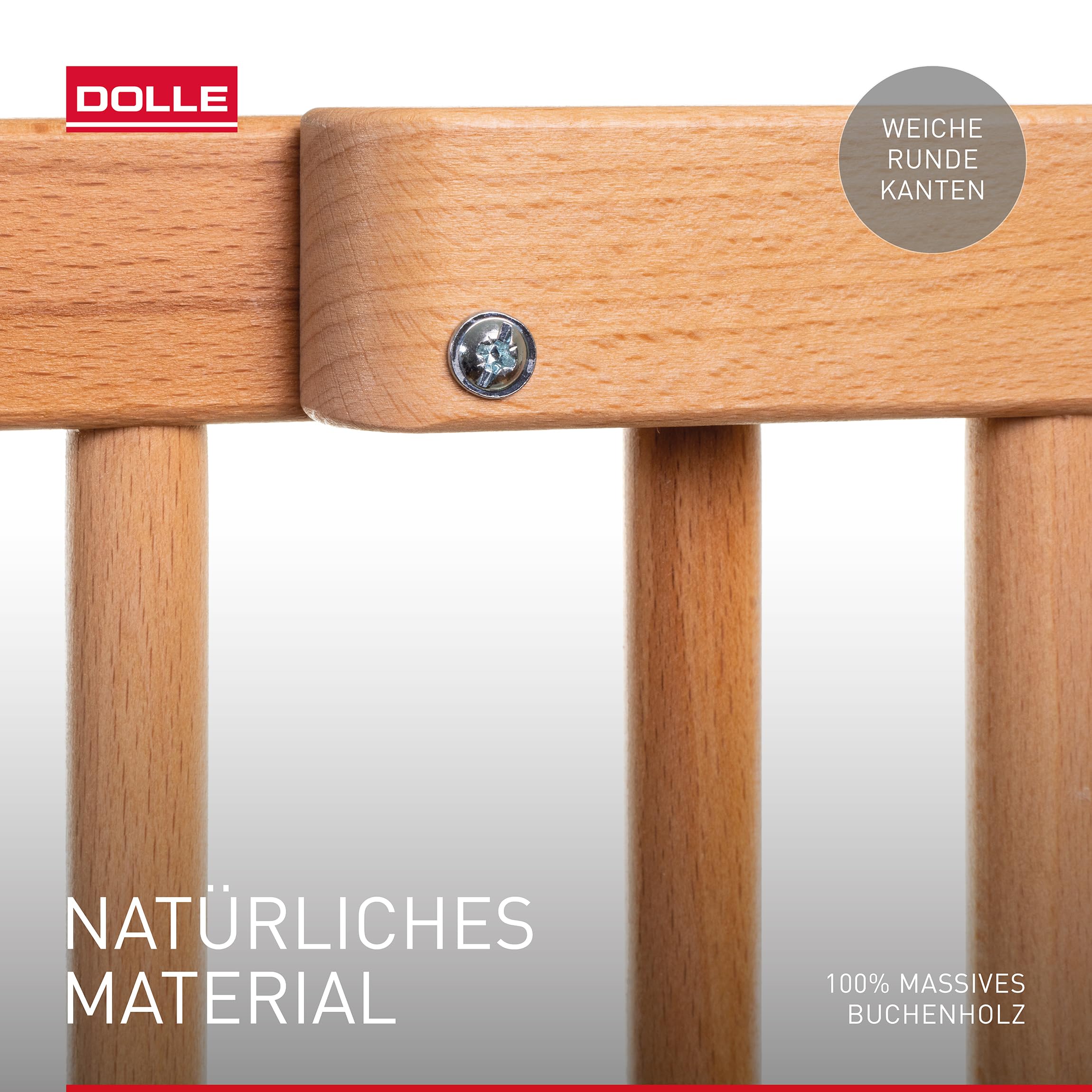 DOLLE Kinderschutzgitter Massivholz Natur Breite 75,6-110,4 cm mit Einhand- Sicherheitsverschluss