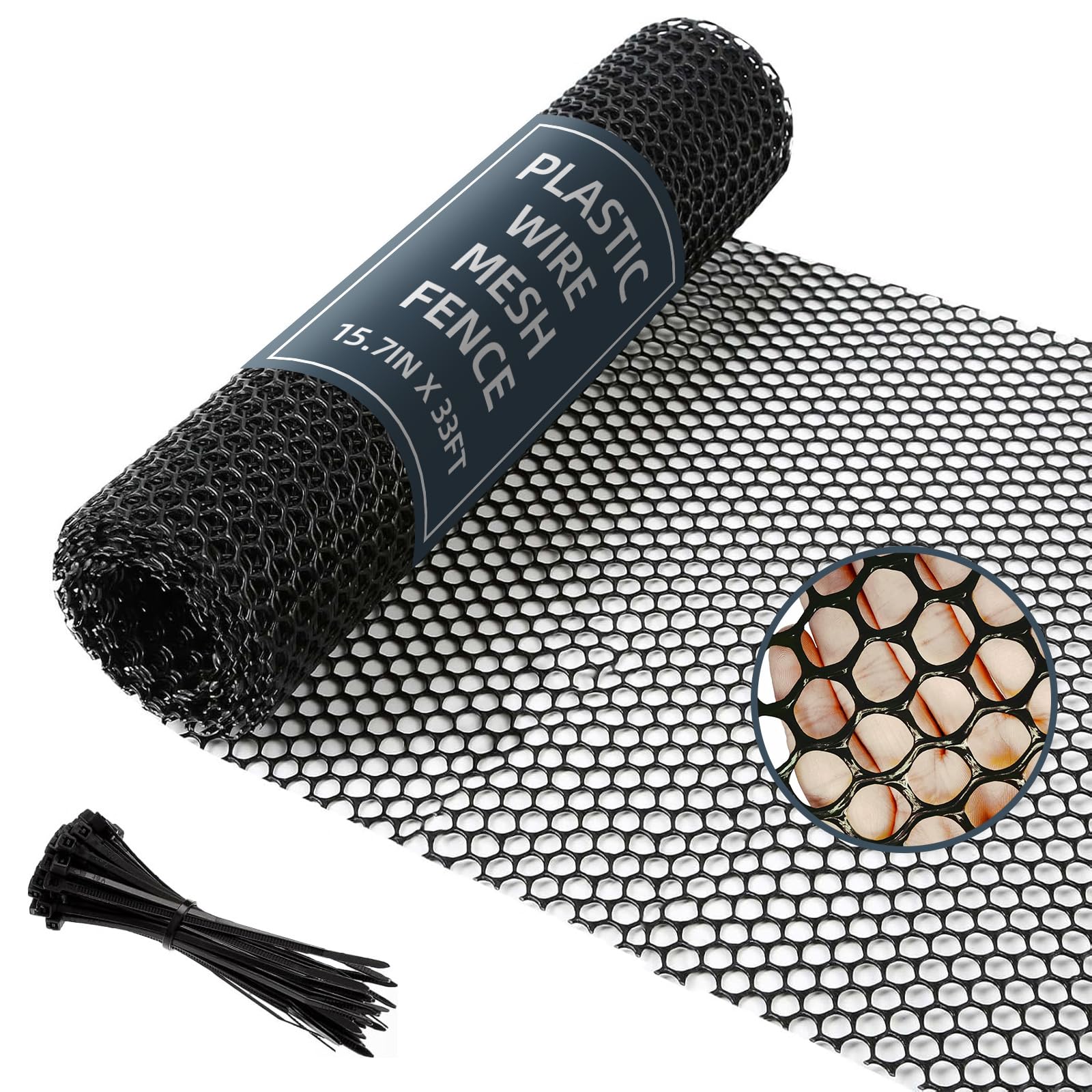 Plastic Wire Mesh Fence, 40cm x 10m Chicken Wire Mesh Roll Versatile Plastic Fencing Net Poultry Animal Barrier Fence with 100 Zip Ties for Garden & Farm, Black