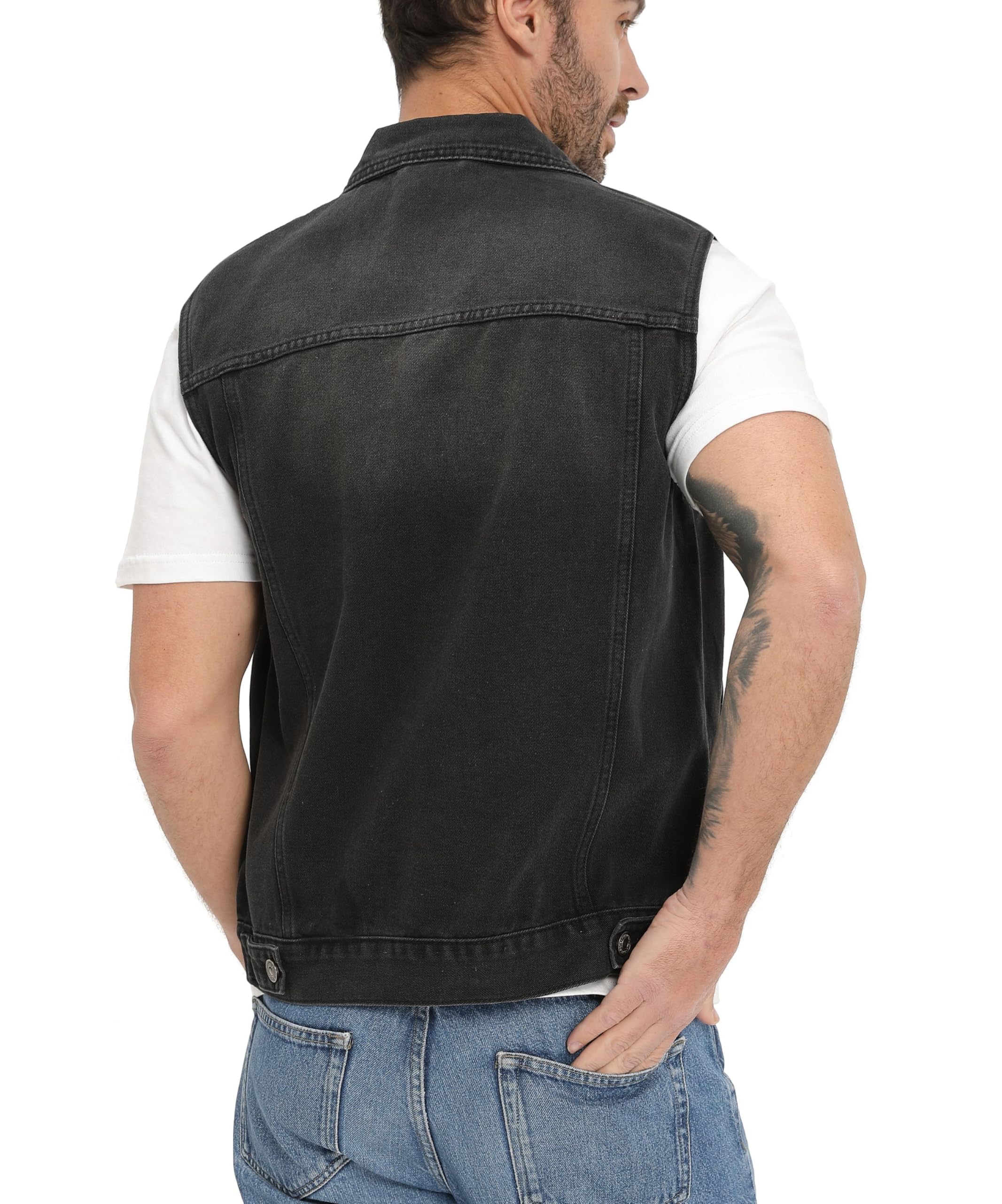 Homme Gilet en Jean Veste Courte Denim Rétro Gilet Multi-Poches Denim Veste Classique Biker Jean Gilets Décontractée Cowboy Sans Manches