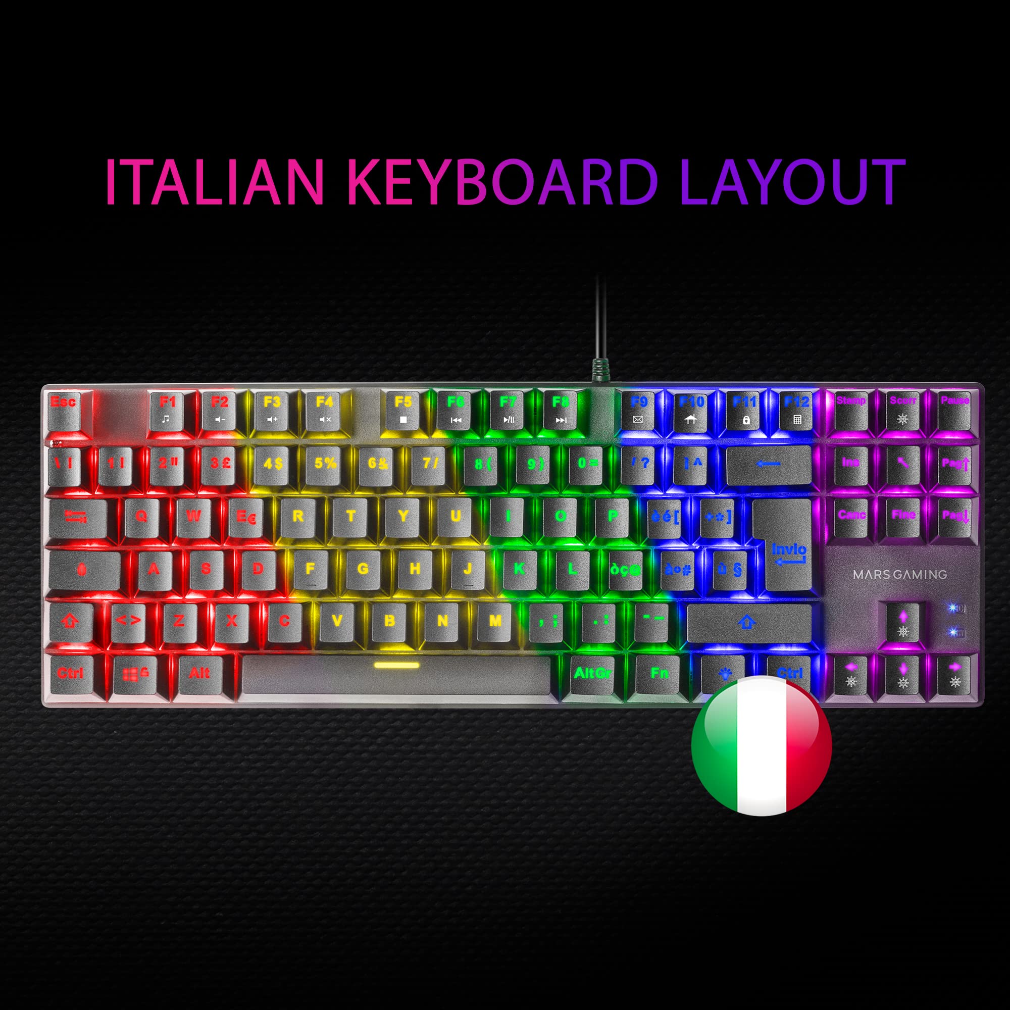 Mars Gaming MK80 Nero, Tastiera Gaming Meccanica TKL FRGB, Antighosting, Switch Meccanico Marrone, Lingua Italiano