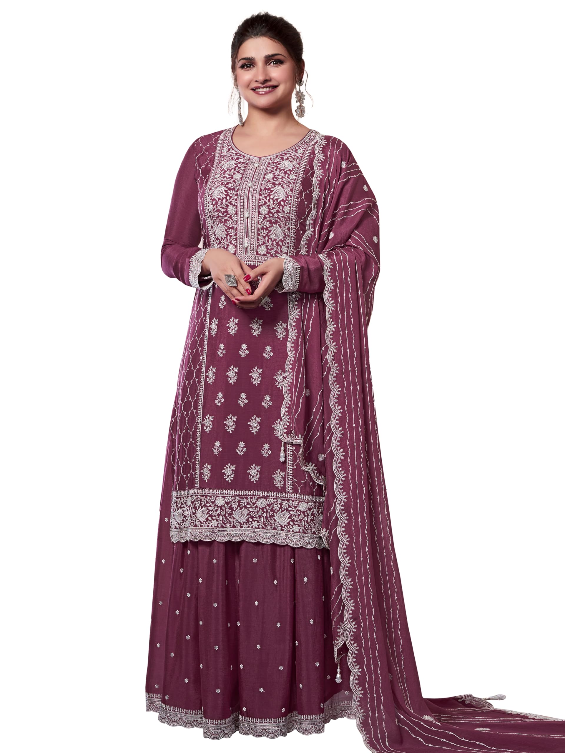 trendmalls Women's Art Silk Embroidery Sequence Work Kurta Palazzo Set with Dupatta Salwar Suit Set For Women-picture-19
