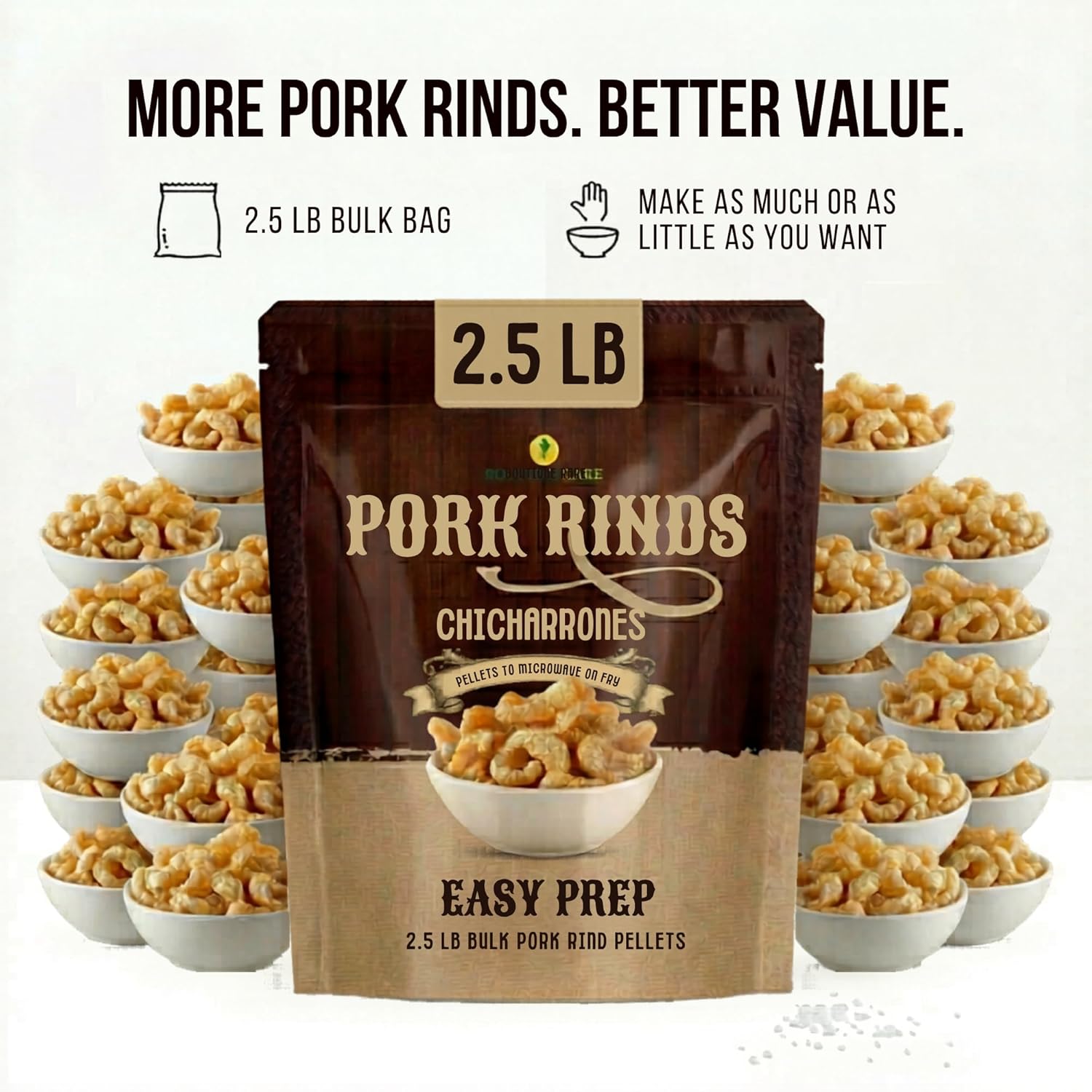 Microwave Pork Rinds Pellets 2.5 lbs, Pork Rinds Microwavable Pork Skins, Bulk Chicharrones Keto Snacks - Bulk Original Plain Chicharon, Carnivore Diet Snacks - Prepare Baked, Fried or Air Fried
