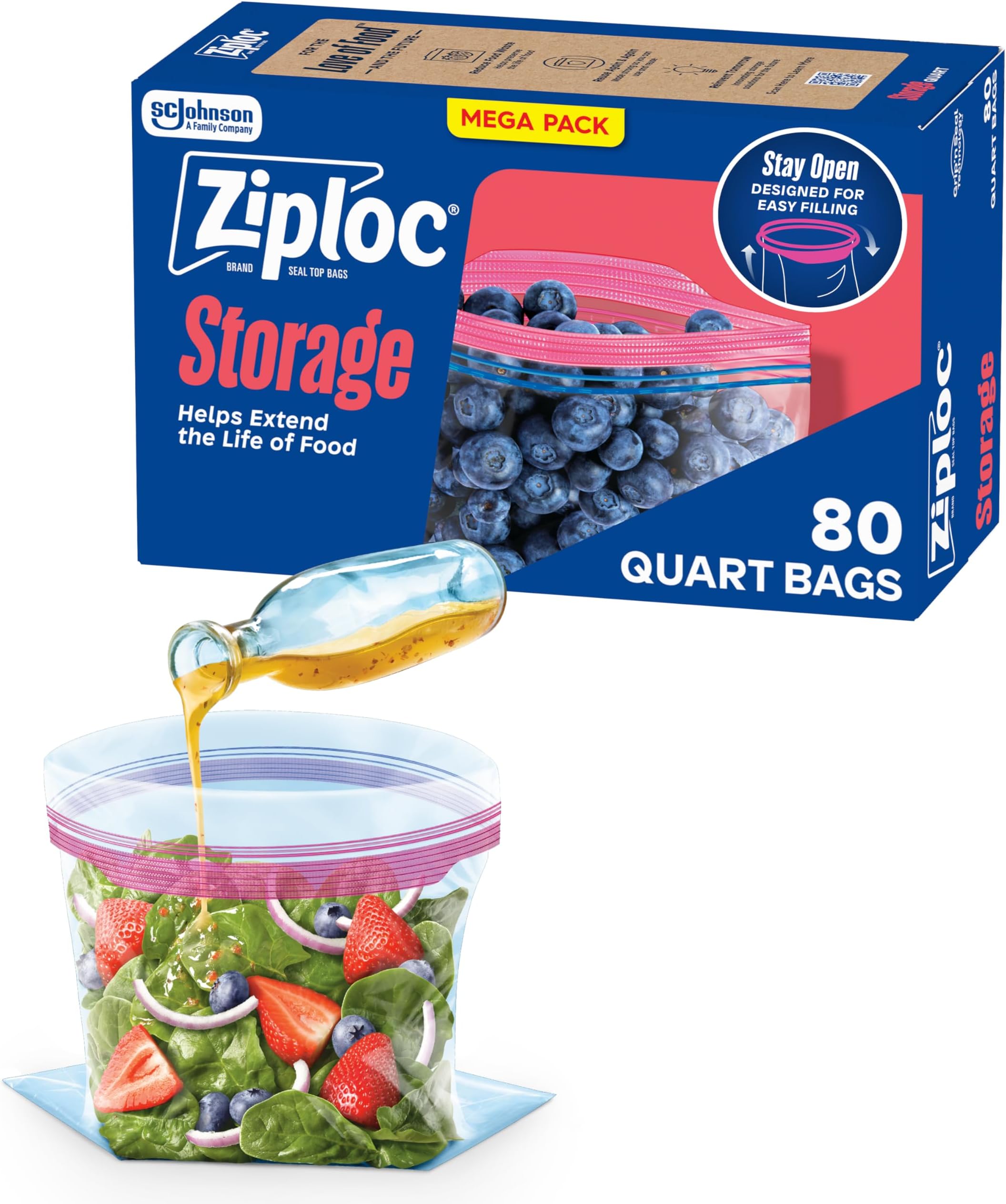 Ziploc Storage Quart Bags, 80.0 Count by Ziploc