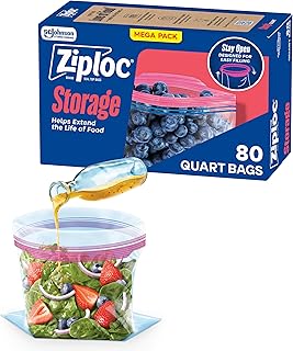 Ziploc Quart Food Storage Bags, Stay Open Design with Stand-Up Bottom, Easy to Fill, 80 Count