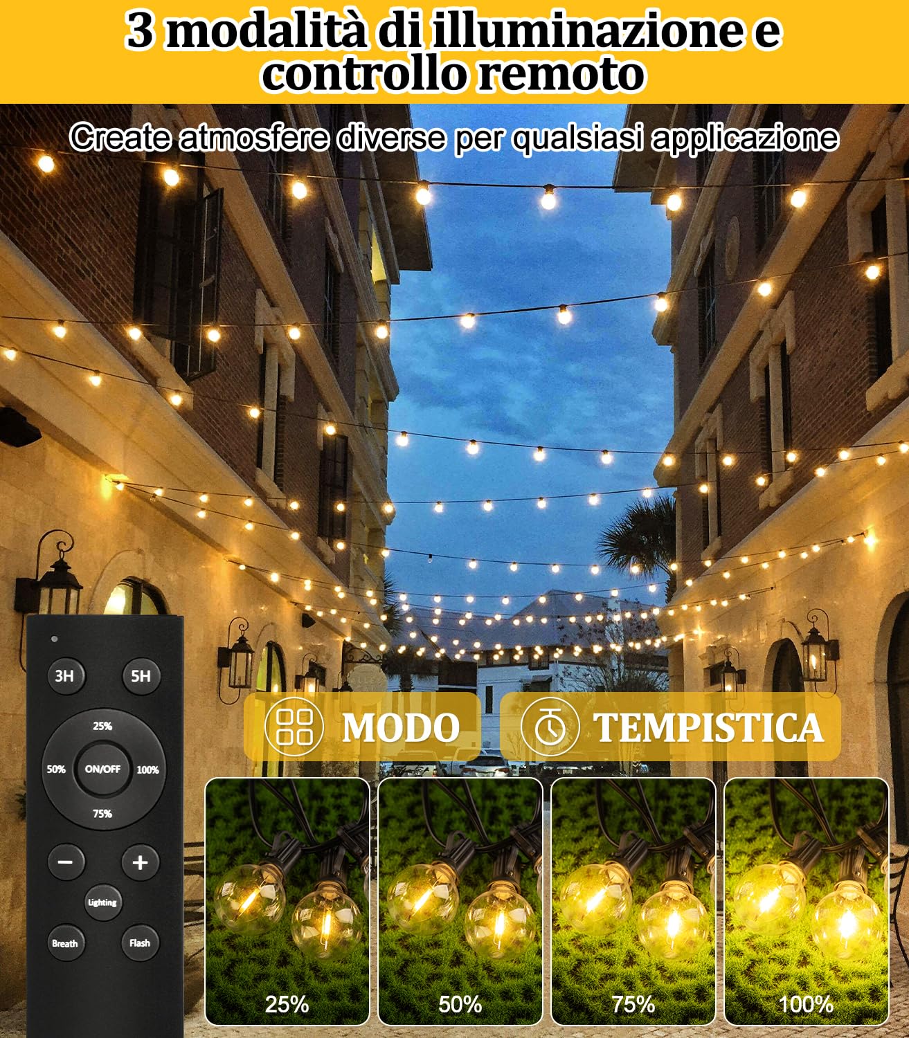 SAEIHGAE Catena Luminosa Esterno Solare Giardino - 15M 50ft G40 LED Lampade Solari Da Giardino Telecomando Luci Gazebo da Esterno Per Balcone Feste Patio Matrimonio