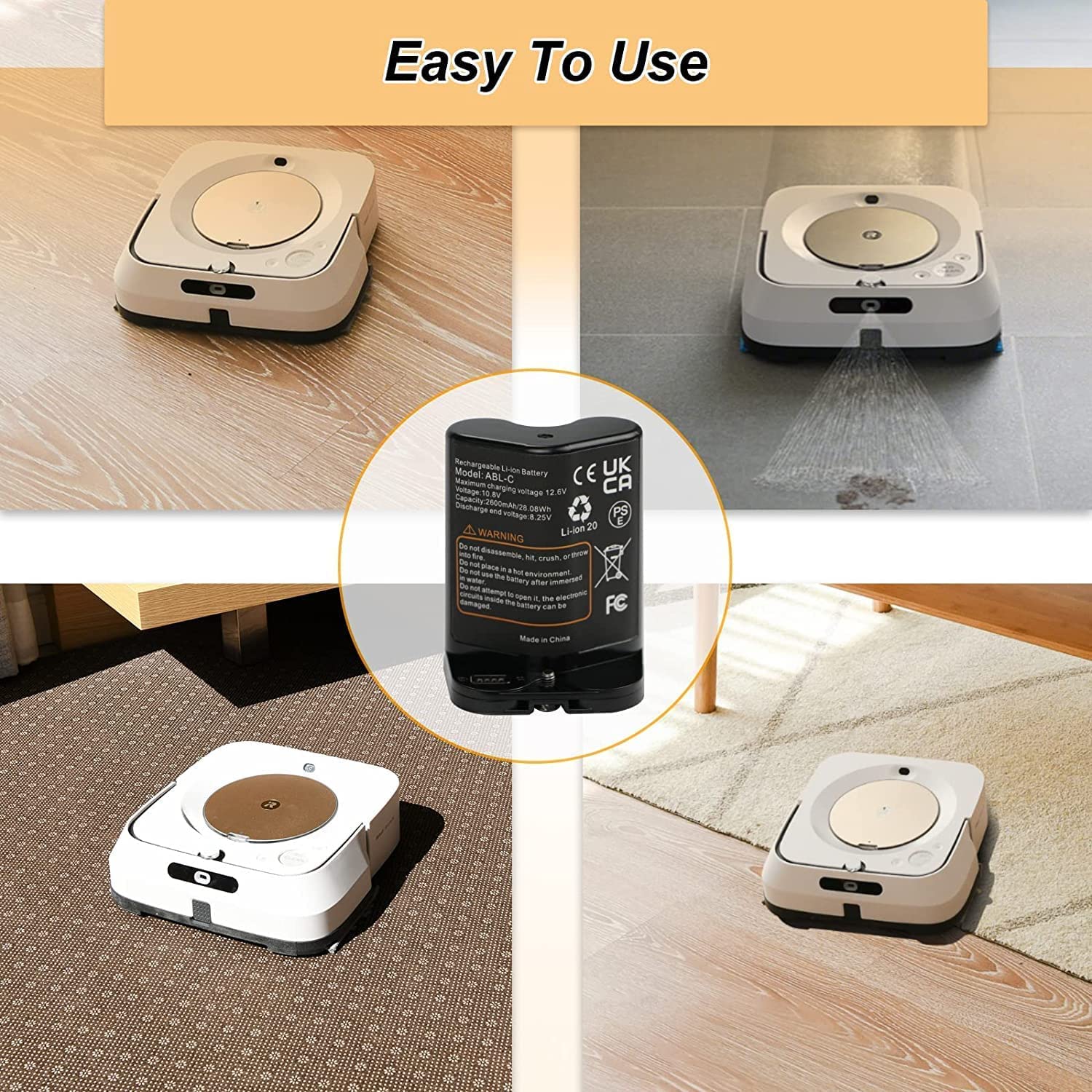 BATTIZ ABL-C Batterie de Remplacement Compatible avec iRobot Braava Jet M6 Robot Mop 10.8V 2200mAh(Gray